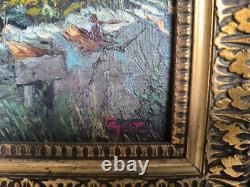 Ancien tableau Seitz paysage peinture huile sur carton encadrée signée