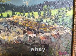 Ancien tableau Seitz paysage peinture huile sur carton encadrée signée