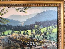 Ancien tableau Seitz paysage peinture huile sur carton encadrée signée