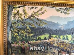 Ancien tableau Seitz paysage peinture huile sur carton encadrée signée