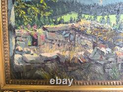 Ancien tableau Seitz paysage peinture huile sur carton encadrée signée
