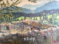 Ancien tableau Seitz paysage peinture huile sur carton encadrée signée