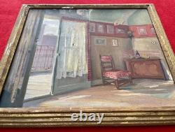 Ancien tableau XIX XX scène d'intérieur portrait maison nature morte peinture