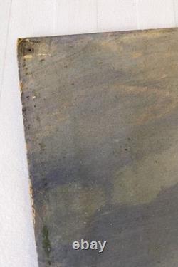 Ancien tableau XIX marine mer bateau Bretagne scène port animé breton peinture