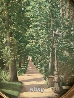 Ancien tableau allée de jardin paysage impressionniste signé Poitevin
