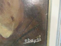 Ancien tableau anglais huile sur toile chiens chasse des Pyrénées C HARDING XIXe