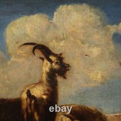 Ancien tableau chèvres peinture moutons paysage huile sur toile 18ème siècle