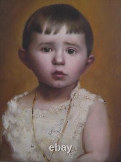 Ancien tableau début XXème signé huile sur toile portrait d'enfant
