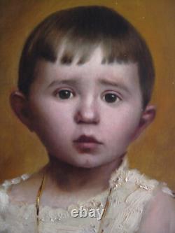 Ancien tableau début XXème signé huile sur toile portrait d'enfant