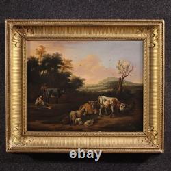 Ancien tableau flamand peinture huile sur toile paysage bucolique 18ème siècle