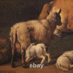 Ancien tableau flamand peinture huile sur toile paysage bucolique 18ème siècle