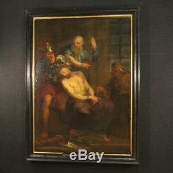 Ancien tableau flamand peinture religieuse huile sur toile cadre Christ 700