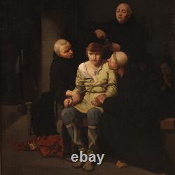 Ancien tableau français frères roi mérovingien huile sur toile 19ème siècle