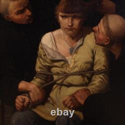 Ancien tableau français frères roi mérovingien huile sur toile 19ème siècle