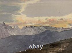 Ancien tableau huile paysage de montagne massif impressionnisme signé