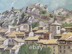 Ancien tableau huile paysage fauvisme montagne maisons village Corse signé