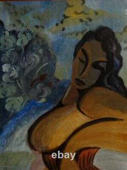 Ancien tableau huile portrait femme impressionnisme fauvisme à attribuer
