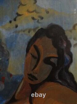 Ancien tableau huile portrait femme impressionnisme fauvisme à attribuer