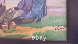 Ancien tableau huile sur bois MARINE PECHEURS BRETONS signé L JESSENT