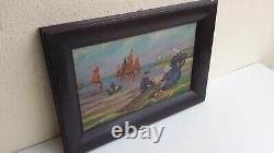 Ancien tableau huile sur bois MARINE PECHEURS BRETONS signé L JESSENT