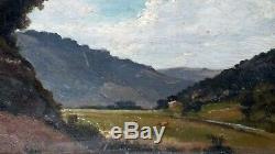 Ancien tableau huile sur carton paysage de montagne époque fin XIXe