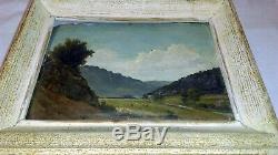Ancien tableau huile sur carton paysage de montagne époque fin XIXe