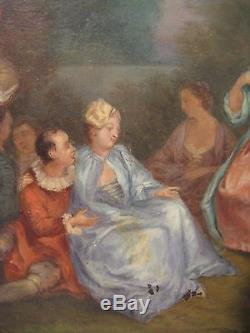 Ancien tableau huile sur cuivre dans le goût de Watteau époque XIX ème siècle