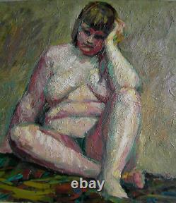 Ancien tableau huile sur panneau 20ème nu féminin expressionisme