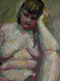 Ancien tableau huile sur panneau 20ème nu féminin expressionisme