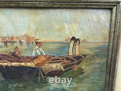 Ancien tableau huile sur panneau méditerranée Italie Sorrento Pêcheur à Sorrente