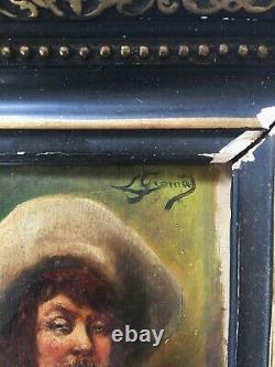 Ancien tableau huile sur panneau portrait XIXème signé a identifier