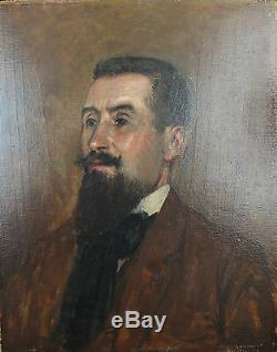 Ancien tableau huile sur panneau portrait d'homme par Ferdinand Pineau Chaillou