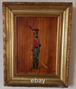 Ancien tableau huile sur panneau soldat napoleonien signé 21x15 cm / 1