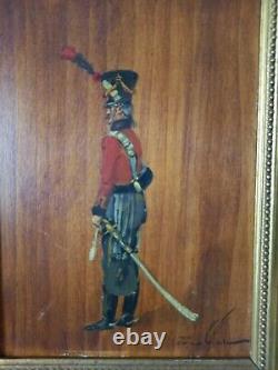 Ancien tableau huile sur panneau soldat napoleonien signé 21x15 cm / 1