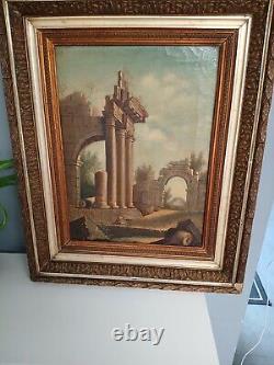 Ancien tableau huile sur toile Frame École Du XIX Siecle D Apres Hubert Robert