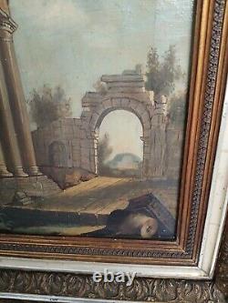 Ancien tableau huile sur toile Frame École Du XIX Siecle D Apres Hubert Robert