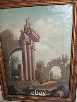 Ancien tableau huile sur toile Frame École Du XIX Siecle D Apres Hubert Robert