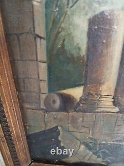Ancien tableau huile sur toile Frame École Du XIX Siecle D Apres Hubert Robert