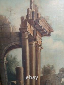 Ancien tableau huile sur toile Frame École Du XIX Siecle D Apres Hubert Robert