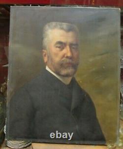 Ancien tableau huile sur toile XIXe portrait d homme auguste de la brely lyon