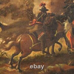Ancien tableau huile sur toile bataille 18ème siècle peinture chevaliers cheval