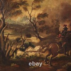 Ancien tableau huile sur toile bataille 18ème siècle peinture chevaliers cheval