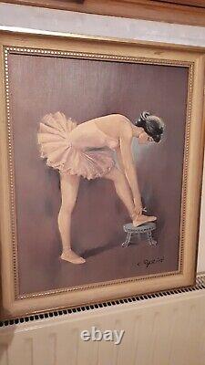 Ancien tableau huile sur toile femme ballerine danse classique signé 56×45 cm