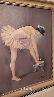 Ancien tableau huile sur toile femme ballerine danse classique signé 56×45 cm