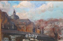 Ancien tableau huile sur toile, non signée, Quai de Seine Pont des Arts, 55x46