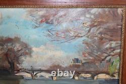 Ancien tableau huile sur toile, non signée, Quai de Seine Pont des Arts, 55x46