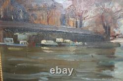 Ancien tableau huile sur toile, non signée, Quai de Seine Pont des Arts, 55x46