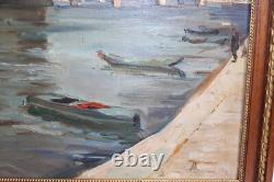 Ancien tableau huile sur toile, non signée, Quai de Seine Pont des Arts, 55x46