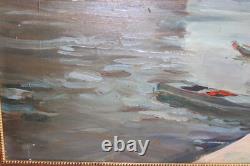 Ancien tableau huile sur toile, non signée, Quai de Seine Pont des Arts, 55x46