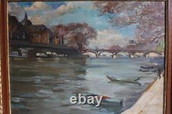 Ancien tableau huile sur toile, non signée, Quai de Seine Pont des Arts, 55x46